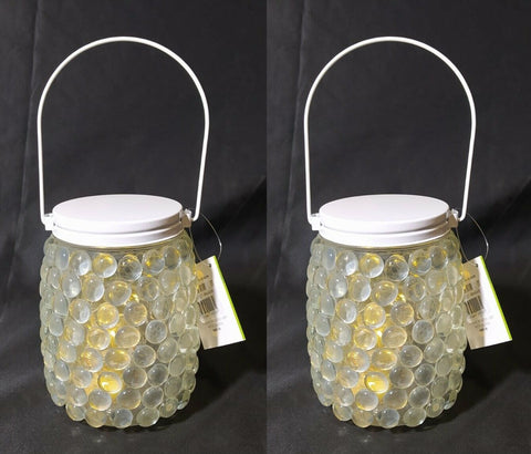 2 Pack of 16cm Mosaic Beaded Mason Jar with 10 Warm White LEDs Indoor Outdoor Premier