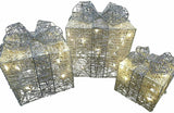 Set of 3 Light Up Parcels Warm Gold LED Beaded Silver Christmas Boxes Decorative - Retail ABC - Branded Goods - Discount Prices