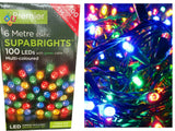 100 LEDs Supabrights Multi-Coloured Static Green Cable Christmas Lights - Retail ABC - Branded Goods - Discount Prices