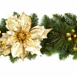 Premier Decorations Christmas Gold Poinsettia Sequined Garland with Gold Baubles Premier