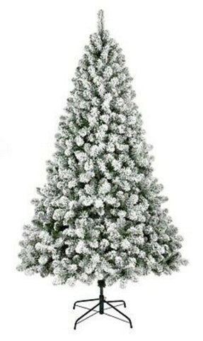 7FT 2.1M Woodcote Pine White & Green Xmas Snow Flocked Christmas Tree Premier
