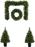 Premier LED Pre-Lit  4-Piece Christmas Door Wreath and Garland Tree Set Premier