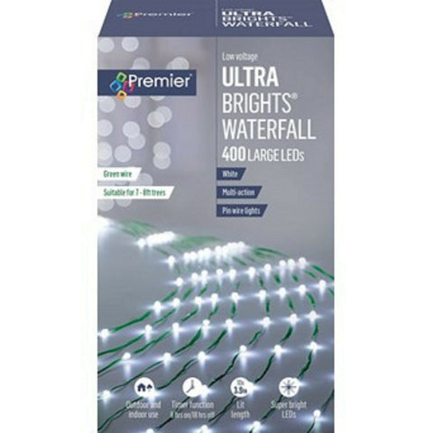 Multi Action Xmas Ultra Brights 400 Led Waterfall Pin Wire Lights Ice White - Retail ABC - Branded Goods - Discount Prices