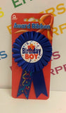 JOBLOT 6 x Amscan Happy Birthday Boy Blue Fabric Ribbon Rosette Award Badge 80mm Amscan
