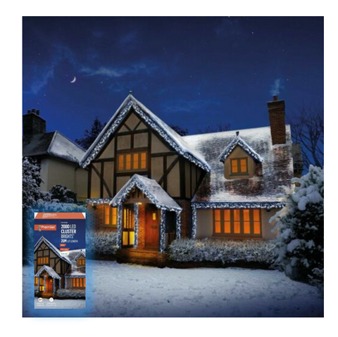 Premier 2000 Ice White LEDs Christmas Cluster Lights IN/OUTDOOR 25M Premier