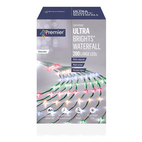 Xmas Multi Action Ultra Brights 400 Led Waterfall Multicoloured Lights Pin Wire Premier