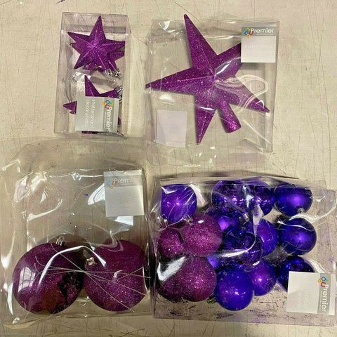 Premier Job Lot Luxury Chrismas Tree Decoration Star Bauble Set - Purple Glitter - Retail ABC - Branded Goods - Discount Prices