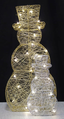 Pre-Lit 46cm Gold & Silver Wire Snowmen 30 Warm White LED Light Indoor Battery - Retail ABC - Branded Goods - Discount Prices