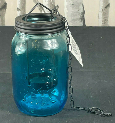 20cm Blue Glass Hanging Tea Light Holder Unbranded