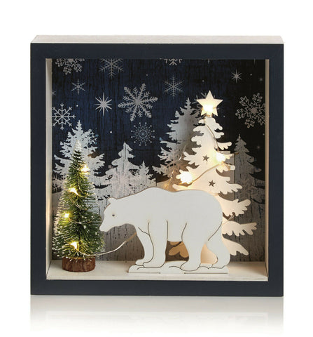 20cm Wooden Forest Box Scene Battery Operated Light Up Warm White Xmas Festive Premier Decorations