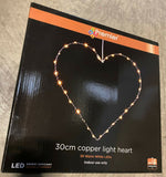 Premier 30cm Battery Operated Copper Light LED Warm White Wire Heart Decoration Premier