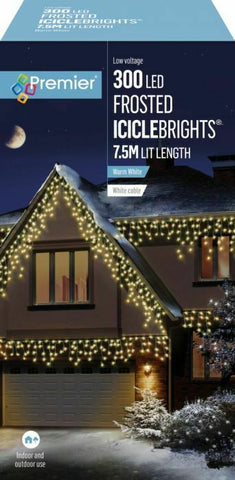 300 LED (6M Lit Length) Frosted Icicle Lights Warm White Outdoor Christmas - Retail ABC - Branded Goods - Discount Prices