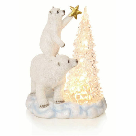 20cm Lit Tree with Polar Bears Warm White LEDs Christmas Ornament Indoor - Retail ABC - Branded Goods - Discount Prices