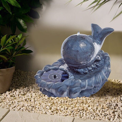 Happy Whale Water Feature Solar Dual Power Garden With LED Lights The Outdoor Living Company