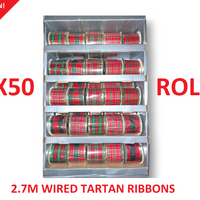 PREMIER CHRISTMAS TARTAN RIBBON WIRE EDGEDS 2.7M PREMIER
