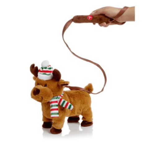 Premier 26cm Musical Walking Christmas Reindeer with Striped Hat and Scarf Toy - Retail ABC - Branded Goods - Discount Prices