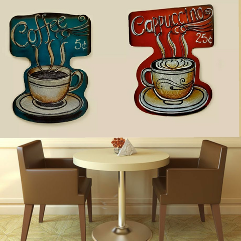 Retro Vintage Americana Cafe & Cappuccino Signs 2 Designs Wood Distressed Metal Unbranded