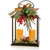 48cm Lit Floral Lantern with 2 LED Candles & Ribbon Christmas Battery Operated - Retail ABC - Branded Goods - Discount Prices