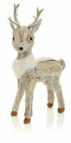 Premier 43x23cm Natural Bark Grey Glitter Standing Deer Xmas Ornament Decoration - Retail ABC - Branded Goods - Discount Prices