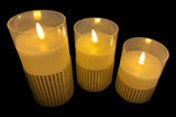 Premier Set of 3 Flickabright Glass LED Safety Timer Candles w Silver Crystals Premier