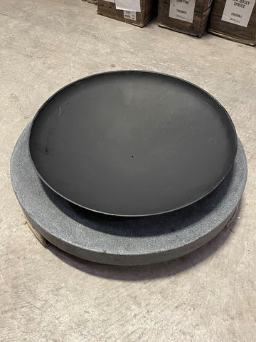 Black Round Cast Iron Fire Bowl with Granite Base H 23 cm x W 70 cm x D 70 cm Unbranded