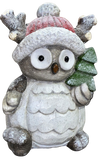 Premier 34 x 32cm Standing Glittered Frosted Owl with Bobble Hat Xmas Ornament Premier