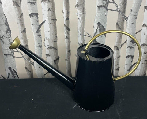Metal Watering Can 5L Large Vintage Style Black With Gold Trim Accent CAN
