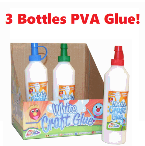 3 x BOTTLES PVA MULTI-PURPOSE GLUE SCHOOL & HOME CRAFT DRIES CLEAR Scola