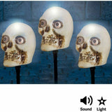 Halloween 3 LED Flashing Skull Pathway Lights with Sound & Sensor Outdoor Party - Retail ABC - Branded Goods - Discount Prices
