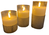 Premier Set of 3 Flickabright Glass LED Safety Timer Candles w Silver Crystals Premier