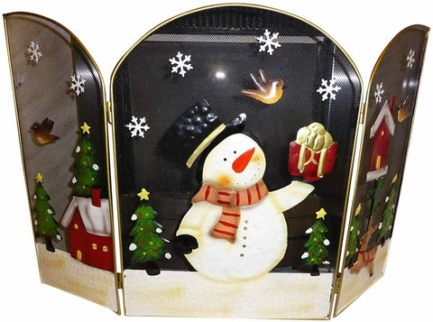49cm Metal Christmas Fireguard with Snowman Robin Present Trees Xmas Decoration - Retail ABC - Branded Goods - Discount Prices