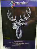 70cm Acrylic Wall Mounted Reindeer Head 72 White LED Christmas In/Outdoor Xmas - Retail ABC - Branded Goods - Discount Prices