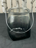 Grey And Black Clear Glass Candle Holder With Steel Hanging H17.5 x Dia.14.5cm H & H