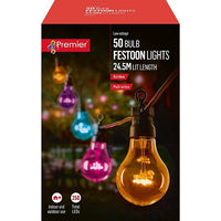 Premier 50 LED Festoon-Lights 24.5m  Rainbow-coloured indoor/outdoor Premier
