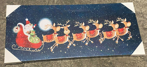 Premier Christmas Santa Sleigh and Reindeers 45x20cm Canvas Decoration Premier