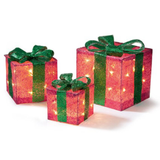 Set of 3 Light Up Parcels Warm White LED Red Green Christmas Boxes Decorative - Retail ABC - Branded Goods - Discount Prices