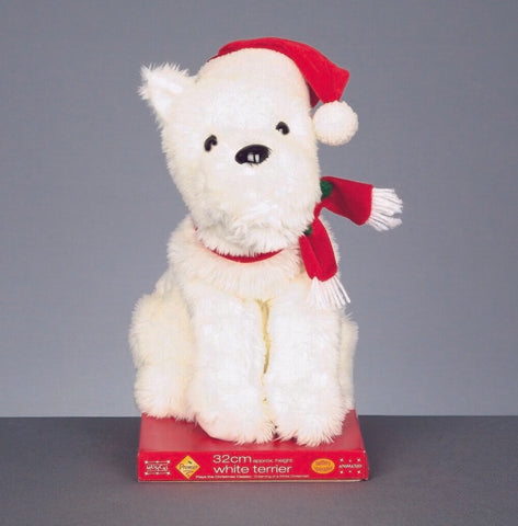 Premier 32cm Singing White Christmas Animated Highland Terrier Dog Decoration - Retail ABC - Branded Goods - Discount Prices