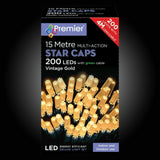 15m Multi Action Star Caps 200 LED Vintage Gold Lights Indoor/Outdoor Christmas Premier