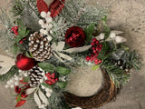 Premier 60cm Berry Cones Red White Exposed Branch Christmas Wreath Decoration - Retail ABC - Branded Goods - Discount Prices