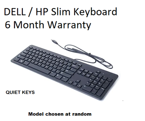Dell / HP USB Slim Keyboard - Slim Wired Soft Quiet Keys Black QWERTY UK Layout Dell