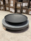Black Round Cast Iron Fire Bowl with Granite Base H 23 cm x W 70 cm x D 70 cm Unbranded