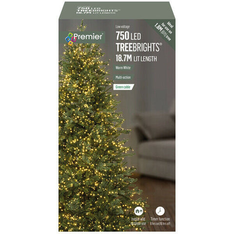 Premier 750 LED Green Cable Xmas Timer Tree Brights Lights Warm White 18.7M Premier