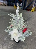 New Artificial Christmas Memorial Pot Table Poinsettia Holly Flower Arrangement Unbranded