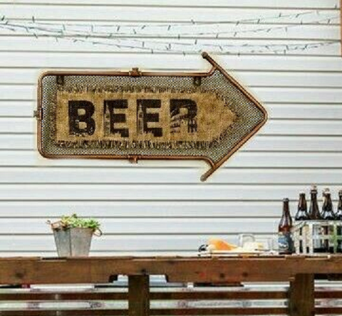 Vintage BEER This Way Arrow Directional Hessian Sign for Pubs Hotels BA161097 Unbranded