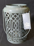 Grey Metal Filigree Lantern Candle Holder Glass Cylinder The outdoor living company