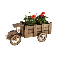 Wooden Cart Planter With Wheels Indoor Outdoor Garden Plant Holder 56cm PT215799 The Summer Living Company