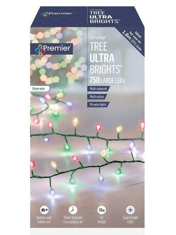 750 Multi-Action Large LED Tree Ultrabrights with Timer Multicolour Xmas Lights Premier