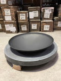 Black Round Cast Iron Fire Bowl with Granite Base H 23 cm x W 70 cm x D 70 cm Unbranded