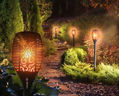 8× Flame Effect Solar Outdoor Lights Stake Garden Path Flickering LED Torch Lamp Unbranded