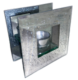 Premier Single Glass Tea Light Diamante Stars Silver Mirrored Xmas Candle Holder Premier